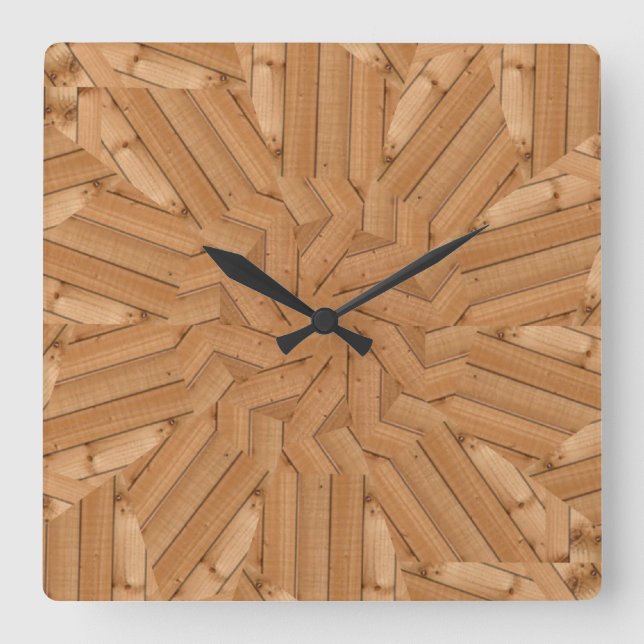 Sun Deck - Light Wooden Sunburst Square Wall Clock (Front)