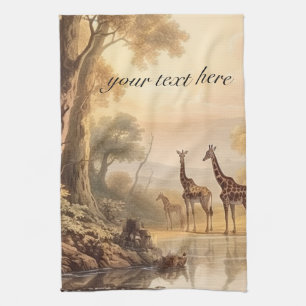 Sun Drenched Antique Savannah Safari Wildlife Art Kitchen Towel