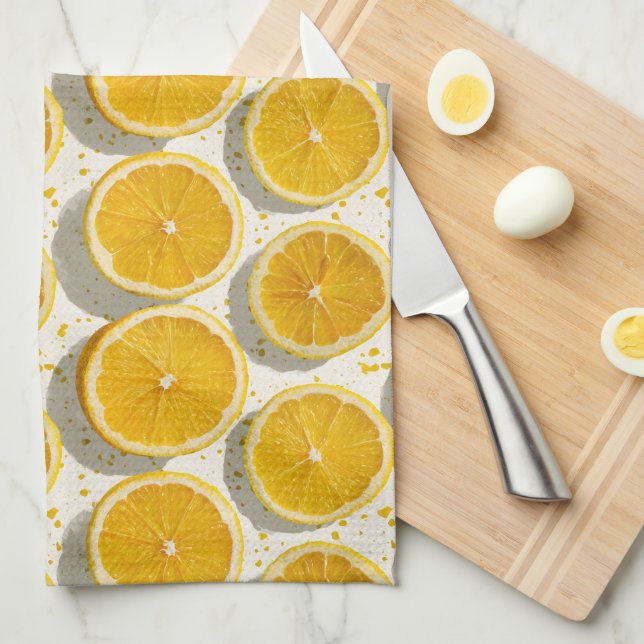 Sun-Drenched Orange Slice Pattern Kitchen Towel (Quarter Fold)