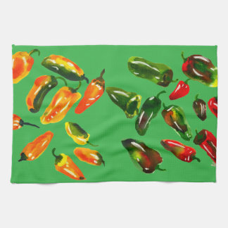 Sun-Drenched Peppers on Bright Green Kitchen Towel