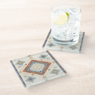Sun-Drenched Terracotta and Blue Desert Kilim Glass Coaster