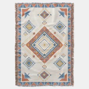 Sun-Drenched Terracotta and Blue Desert Kilim Throw Blanket