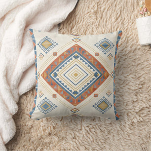 Sun-Drenched Terracotta and Blue Desert Kilim Throw Pillow