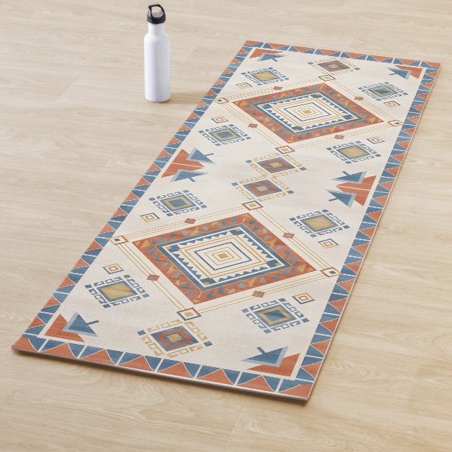 Sun-Drenched Terracotta and Blue Desert Kilim Yoga Mat (In Situ)