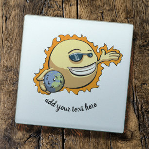 Sun & Earth Global Warming Climate Change Cartoon Glass Coaster