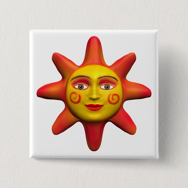 Sun face 2 inch square button (Front)