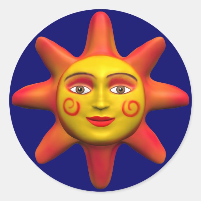 Sun face classic round sticker (Front)