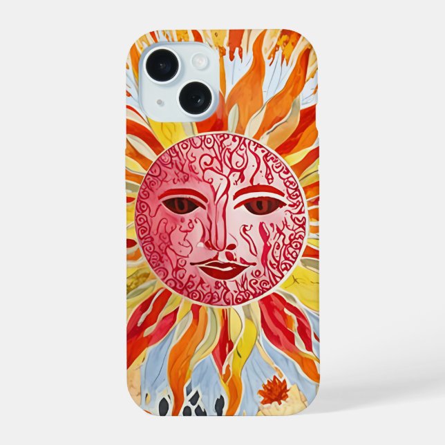 Sun Face Collage Art - Vibrant and Warm Design iPhone 15 Case (Back)