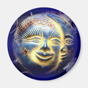sun face/ moon face blue magnet