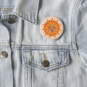Sun Face Orange Watercolor Illustration 2 Inch Round Button