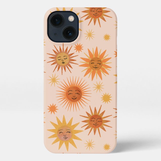 Sun Face Orange Watercolor Illustration iPhone Case (Back)