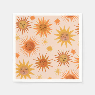 Sun Face Orange Watercolor Illustration Napkin