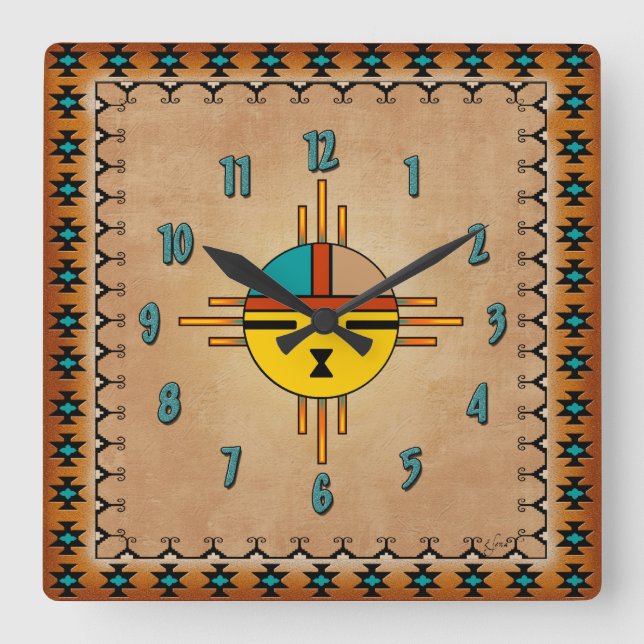 Sun Face Square Wall Clock (Front)