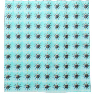 sun faces on light blue pattern