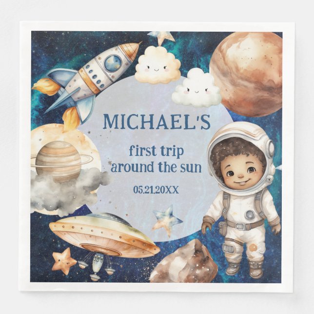 Sun First Trip Around the Sun Photo 1st Birthday  Napkin (Front)