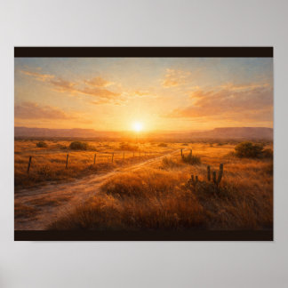 Sun flare over empty prairie poster