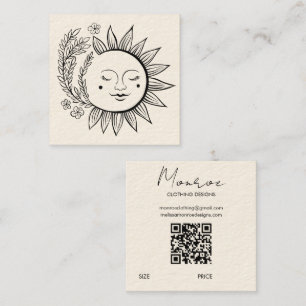 Sun Floral Boho Line Art QR Code Cream HANG TAG