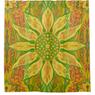 Sun Flower bohemian floral art yellow green orange