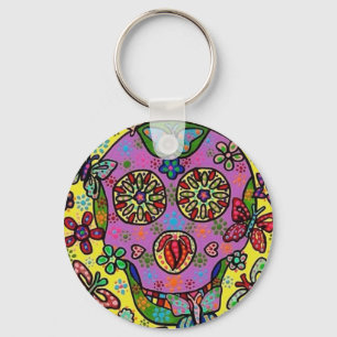 Sun Flower Butterfly Sugar Skull Keychain