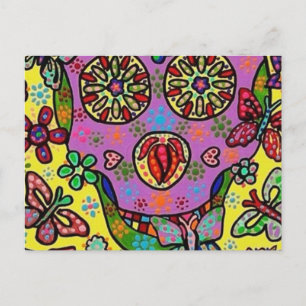 Sun Flower Butterfly Sugar Skull Postcard