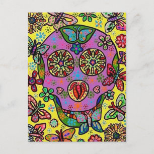 Sun Flower Butterfly Sugar Skull Postcard