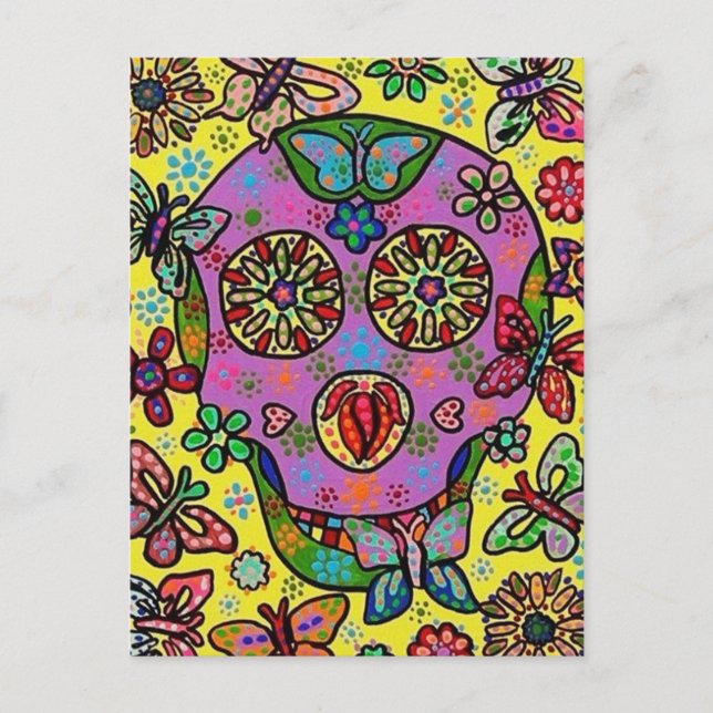 Sun Flower Butterfly Sugar Skull Postcard (Front)