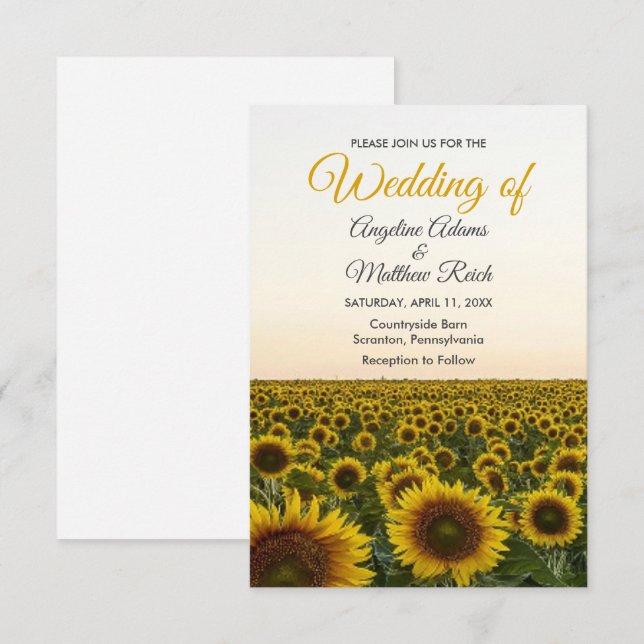 Sun Flower Floral Elegant Watercolor Wedding Invitation (Front/Back)