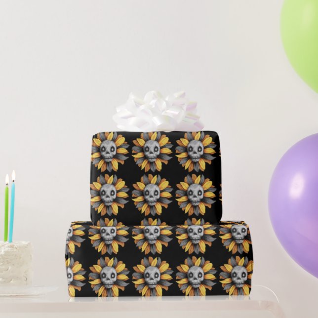 SUN FLOWER SKULL WRAPPING PAPER (Party Gifts)