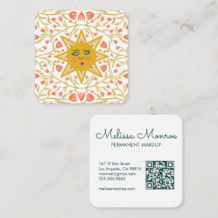 Sun & Flowering Vines Elegant Boho QR Code Square Business Card