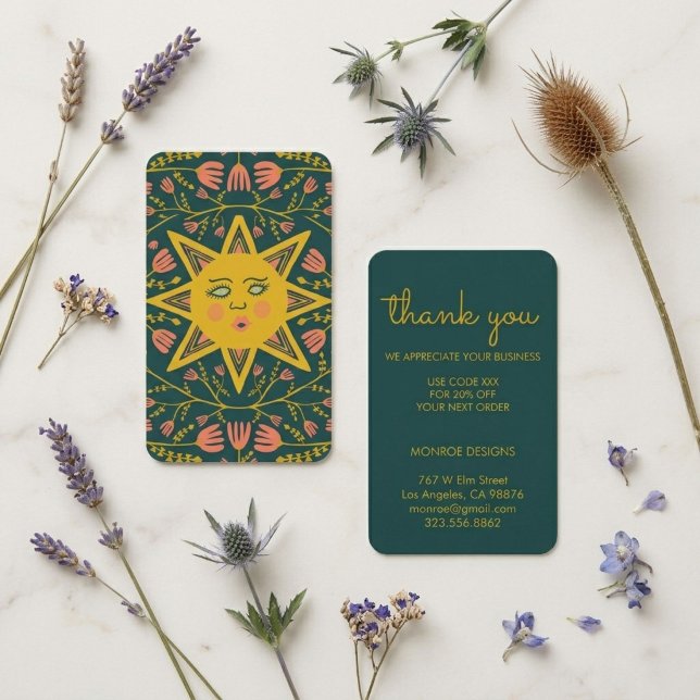 Sun & Flowering Vines Elegant Boho THANKS DISCOUNT Business Card (Sun & Flowering Vines Elegant Boho THANK YOU DISCOUNT Business Card
)