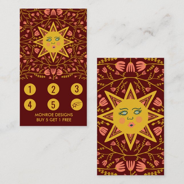 Sun & Flowering Vines Elegant Illustrated Boho 5  Loyalty Card (Front/Back)