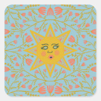 Sun & Flowering Vines Pattern Blue