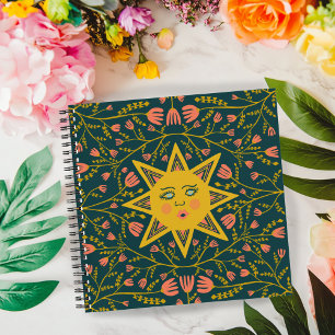 Sun & Flowering Vines Pattern Dark Notebook