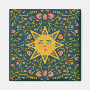 Sun & Flowers Pink Yellow Magnet