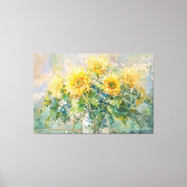 *~* Sun Flowers TV2 Vase Stretched Canvas Print (Front)