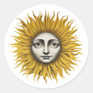 Sun Fornasetti Style Classic Round Sticker