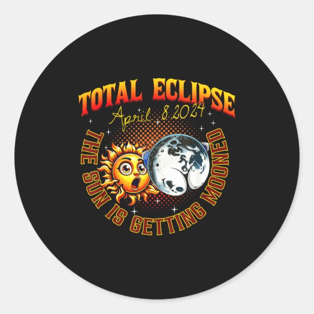 Sun Getting Mooned Total Solar Classic Round Sticker (Front)