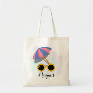 Sun Glasses Beach Theme Umbrella Personalized Name Tote Bag