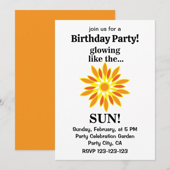 Sun Glowing Like The Sun Birthday Party Invitation (Front/Back)