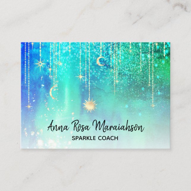 *~* Sun Gold Stars Sparkle Moon Cosmic Celestial  Business Card (Front)