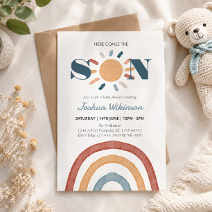 Sun Here comes the Son baby shower  Invitation