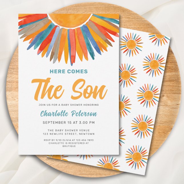 Sun Here Comes the Son Boy Baby Shower Invitation (Creator Uploaded)