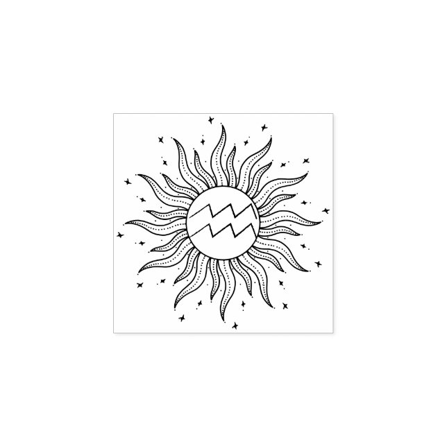Sun Horoscope Aquarius Rubber Stamp (Imprint)