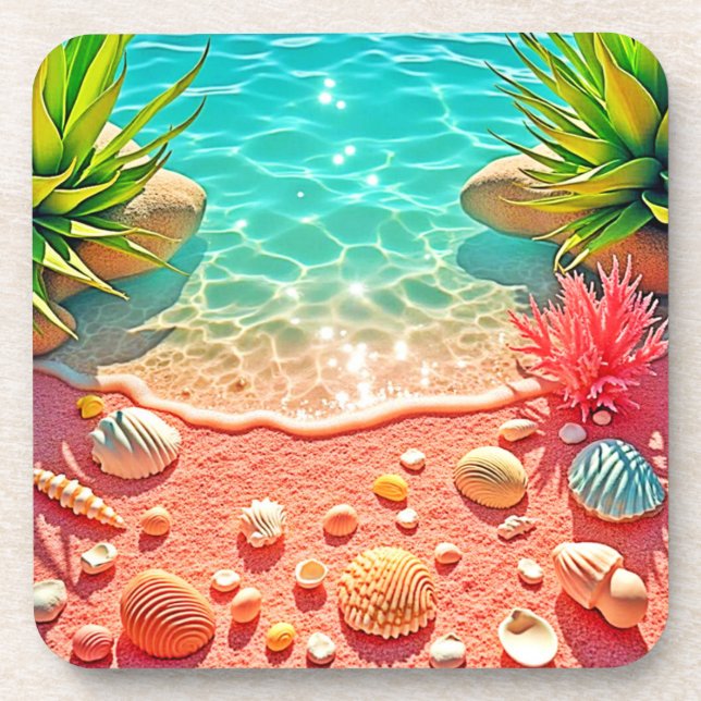Sun-kissed Beach Shells Design Coaster (Front)