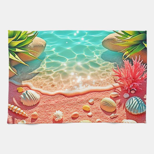 Sun-kissed Beach Shells Design Kitchen Towel (Horizontal)