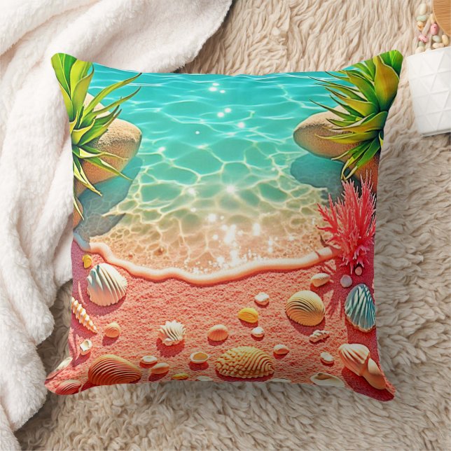 Sun-kissed Beach Shells Design Throw Pillow (Blanket)