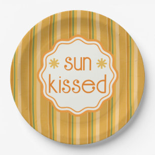 Sun Kissed Golden Yellow Orange Green Rust Stripe  Paper Plate