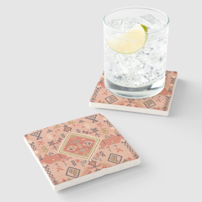 Sun-Kissed Hand-Drawn Moroccan Tribal Art Stone Coaster (Side)