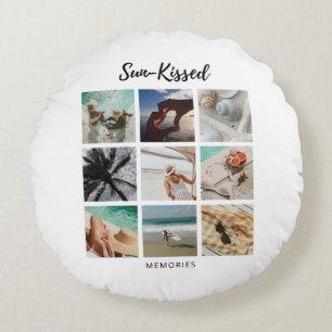 Sun-Kissed Memories Photo Collage Round Pillow