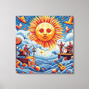 Sun-Kissed Ocean Jam: Vibrant Music Festival Art  Canvas Print